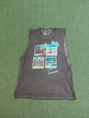 Pier 27 Hello Summer Travel Destination Beach Vacation Gray Cutoff Sz XL